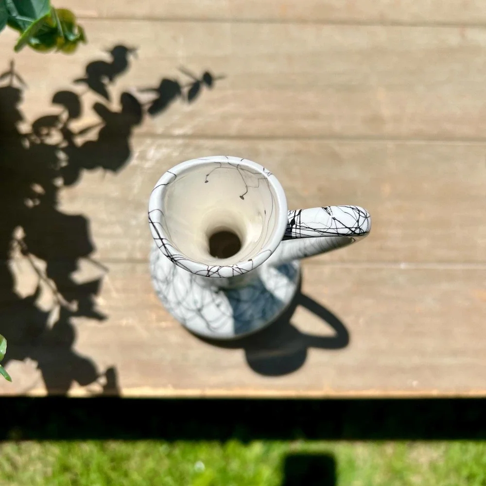 Small Black and White Squiggle/Drizzle/Horsehair Vase | Made in Japan